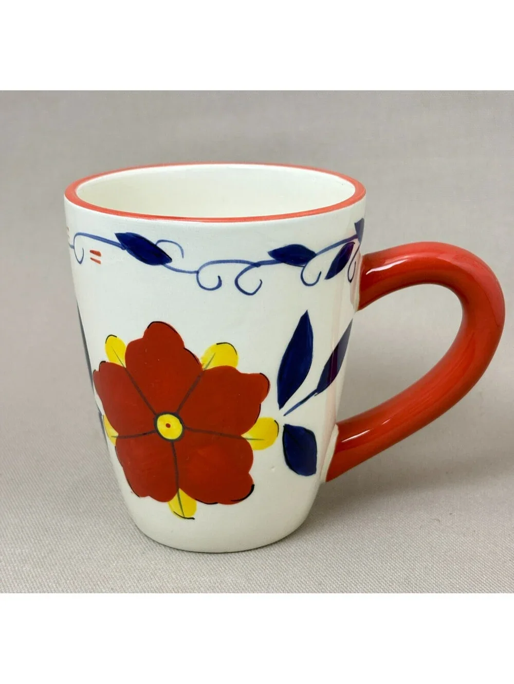 Pier 1 Imports Portalegre Coffee Mug Floral Hand Painted Earthenware 4.75